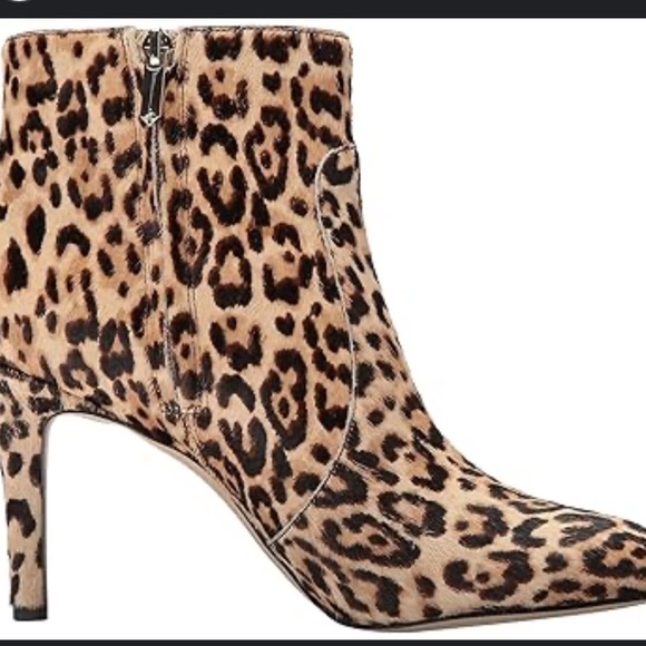 Sam Edelman Olette sand animal print leopard fur ankle boots heels Sz 8 1/2 - Picture 3 of 15